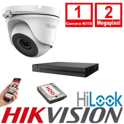 HiLook By Hikvision 1xCamera CCTV Kits 2.8mm 2MP Turret Camera 20m IR DVR 8CH 2MP AOC – 1xTHC-T120-MC- DVR-8CH-HYL2MP