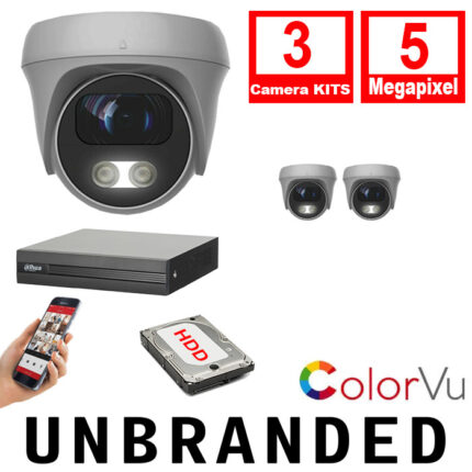 Unbranded CCTV Kit 3xCameras 3.6mm Lens Colorvu Turret Camera 5MP 25m IR DVR 8 CH 5MP Hybrid - 3xCAM-COLORVU-5MP-LTW - XVR1B08H
