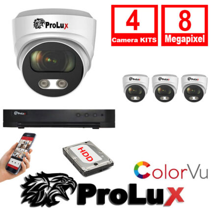 ProLux 4x Cameras 2.8mm Fixed Lens Colorvu Turret Camera 8MP 30m IR DVR 8CH 8MP - 4x PXC-614F8WL - PXD-8208-HYK8MP