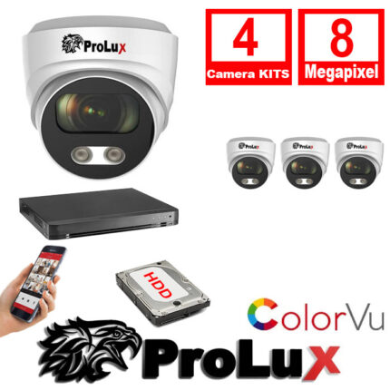 Prolux 4x Cameras 2.8mm Lens 8MP 30m IR Colorvu Turret Camera 16Ch 8MP Hybrid DVR Security Kit - 4x PXC-614F8WL - PXD-8216-HYK8MP