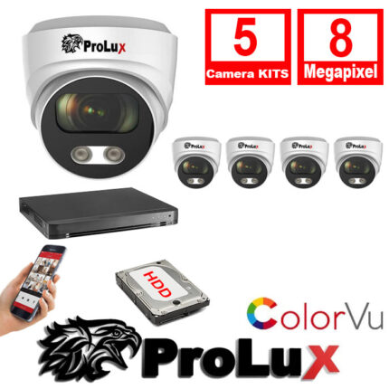 Prolux 5x Cameras 2.8mm Lens 8MP 30m IR Colorvu Turret Camera 16Ch 8MP Hybrid DVR Security Kit - 5x PXC-614F8WL - PXD-8216-HYK8MP