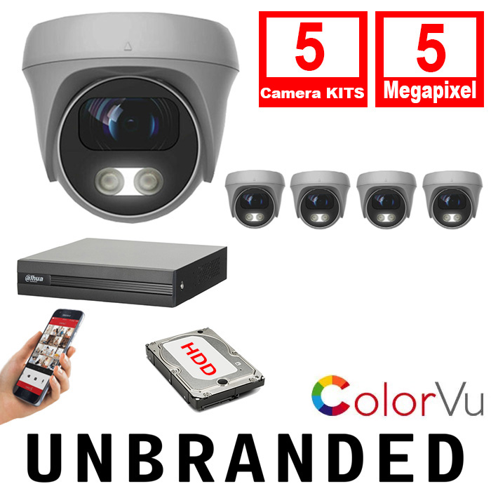 5xCAM-COLORVU-5MP-LTW - XVR1B08H Unbranded CCTV Kit 5xCameras 3.6mm Lens Colorvu Turret Camera 5MP 25m IR DVR 8 CH 5MP Hybrid - 5xCAM-COLORVU-5MP-LTW - XVR1B08H