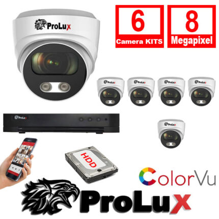 ProLux 6x Cameras 2.8mm Fixed Lens Colorvu Turret Camera 8MP 30m IR DVR 8CH 8 MP - 6x PXC-614F8WL - PXD-8208-HYK8MP
