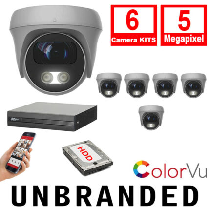 Unbranded CCTV Kit 6xCameras 3.6mm Lens Colorvu Turret Camera 5MP 25m IR DVR 8 CH 5MP Hybrid - 6xCAM-COLORVU-5MP-LTW - XVR1B08H