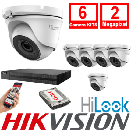 HiLook By Hikvision 6xCameras CCTV Kits 2.8mm 2MP Turret Camera 20m IR DVR 8CH 2MP AOC – 6xTHC-T120-MC- DVR-8CH-HYL2MP
