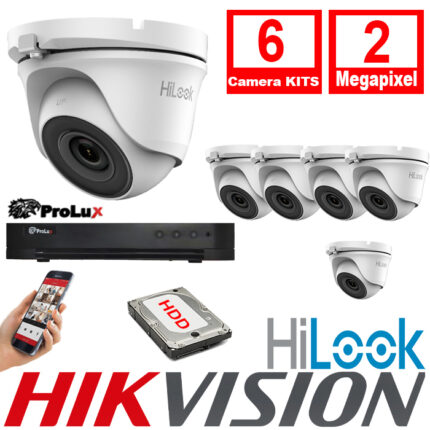 HiLook By Hikvision CCTV Kits 6xCameras 2.8mm 2MP Turret Camera 20m IR Prolux DVR 16CH 4MP – 6xTHC-T120-MC- PXD-8216-HYK4MP
