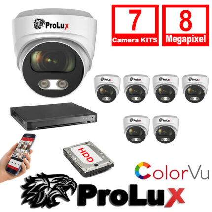 Prolux 7x Cameras 2.8mm Lens 8MP 30m IR Colorvu Turret Camera 16Ch 8MP Hybrid DVR Security Kit - 7x PXC-614F8WL - PXD-8216-HYK8MP