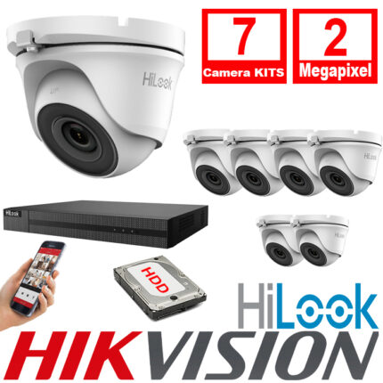 HiLook By Hikvision 7xCameras CCTV Kits 2.8mm 2MP Turret Camera 20m IR DVR 8CH 2MP AOC – 7xTHC-T120-MC- DVR-8CH-HYL2MP
