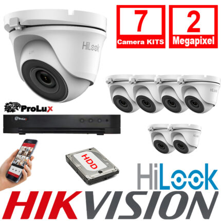 HiLook By Hikvision CCTV Kits 7xCameras 2.8mm 2MP Turret Camera 20m IR Prolux DVR 16CH 4MP – 7xTHC-T120-MC- PXD-8216-HYK4MP