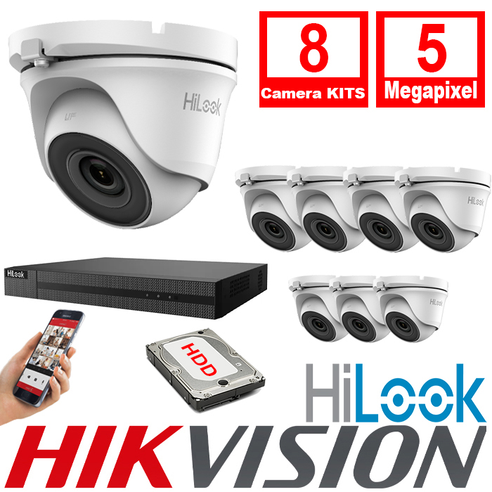 8 HiLook By Hikvision CCTV Kits 8xCameras 2.8mm 5MP 20m IR 8CH 5MP DVR - 8xTHC-T150-M-DVR-208Q-K1
