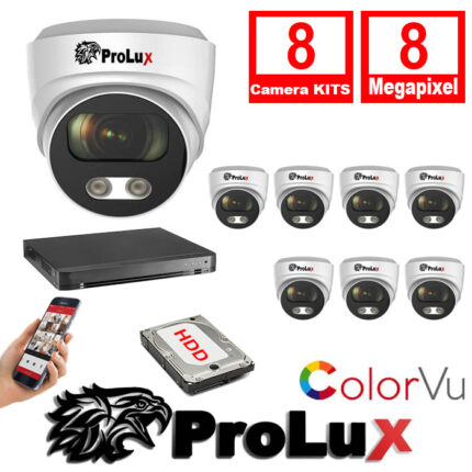 Prolux 8x Cameras 2.8mm Lens 8MP 30m IR Colorvu Turret Camera 16Ch 8MP Hybrid DVR Security Kit - 8x PXC-614F8WL - PXD-8216-HYK8MP