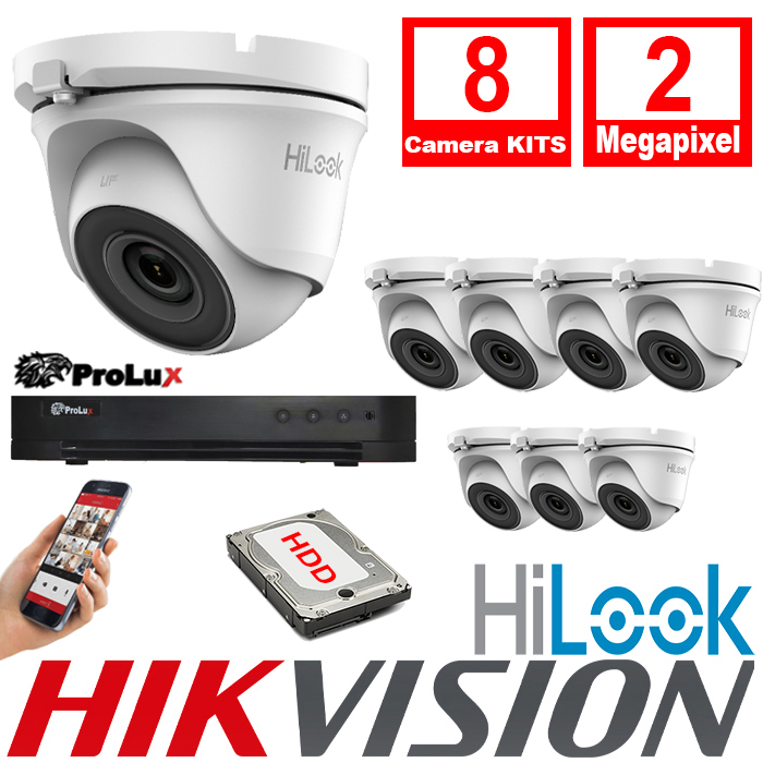 8xTHC-T120-MC-PXD-8208-HYK4MP HiLook By Hikvision 8xCameras 2.8mm 2MP Turret Camera 20m IR ProLux 8CH 4MP DVR CCTV Kits - 8xTHC-T120-MC-PXD-8208-HYK4MP