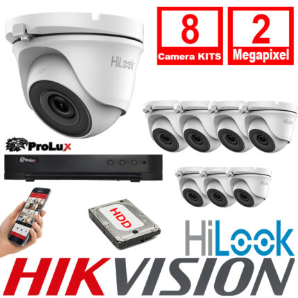 HiLook By Hikvision CCTV Kits 8xCameras 2.8mm 2MP Turret Camera 20m IR Prolux DVR 16CH 4MP – 8xTHC-T120-MC- PXD-8216-HYK4MP