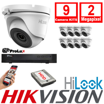 HiLook By Hikvision CCTV Kits 9xCameras 2.8mm 2MP Turret Camera 20m IR Prolux DVR 16CH 4MP – 9xTHC-T120-MC- PXD-8216-HYK4MP