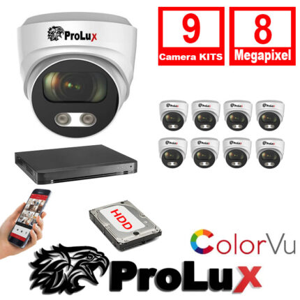 Prolux 9x Cameras 2.8mm Lens 8MP 30m IR Colorvu Turret Camera 16Ch 8MP Hybrid DVR Security Kit - 9x PXC-614F8WL - PXD-8216-HYK8MP