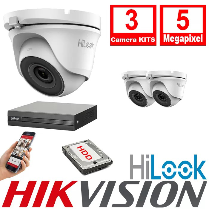 HiLook By Hikvision 2022 3 - HiLook By Hikvision CCTV Kits 3xCameras 2.8mm 5MP Turret Camera 20m IR Unbranded DVR Recorder 4CH 5MP– 3xTHC-T150-M - XVR1B08H